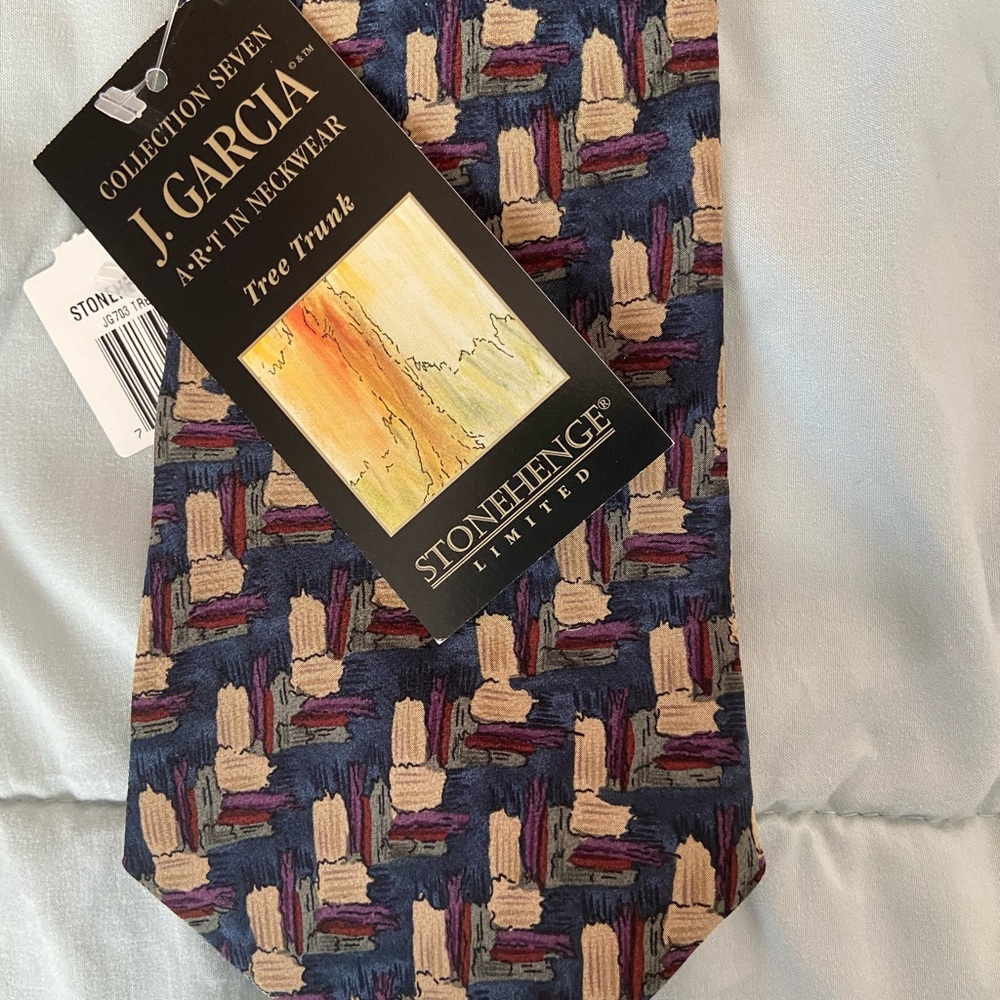 J. Garcia Navy Tie with Beige & Burgundy Brushstroke Pattern